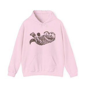 Sea Otter Hoodie Hand Drawn Brown Otters Sweatshirt Animal Lovers Gift Ideas Nature Lover Gifts Granola Girl Clothes PNW Aesthetic Clothing Light Pink
