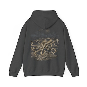 Octopus Hoodie Beachy Hoodies Marine Life Shirt Coconut Girl Aesthetic Cephalopod Tshirt Ocean Sweatshirt Beach Coverup Beach Stuff Winter Dark Heather