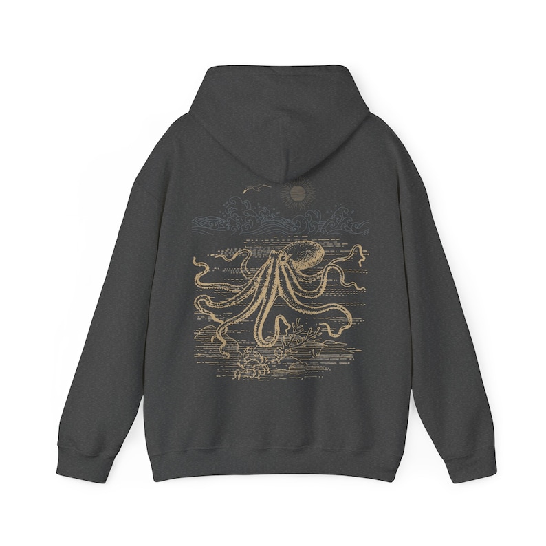 Octopus Hoodie Beachy Hoodies Marine Life Shirt Coconut Girl Aesthetic Cephalopod Tshirt Ocean Sweatshirt Beach Coverup Beach Stuff Winter Dark Heather