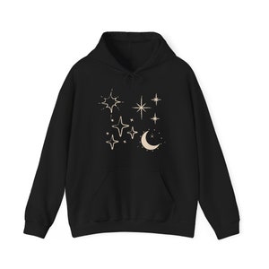 Celestial Hoodie Stars Sweatshirt Mystical Shirt Astrology Clothing Crescent Moon Sweater Hooded Whimsigoth Whimsical Top Space Clothes image 4