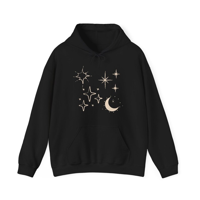 Celestial Hoodie Stars Sweatshirt Mystical Shirt Astrology Clothing Crescent Moon Sweater Hooded Whimsigoth Whimsical Top Space Clothes image 4
