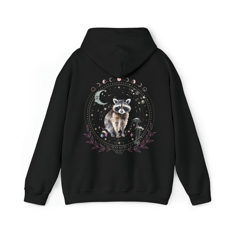 Raccoon Hoodie Mystical Raccoon Sweatshirt Cottagecore Raccoon Hooded Sweater Celestial Hoodie Fleece Hoodie Gift Idea for Raccoon Lovers image 6