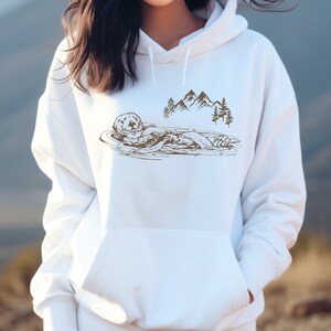 Otter Sweatshirt Hoodie Sea Otter Sweatshirt Animal Lovers Gift Ideas Fleece Top Hiking Hooded Sweater Mountain Nature Clothes Granola Girl image 3