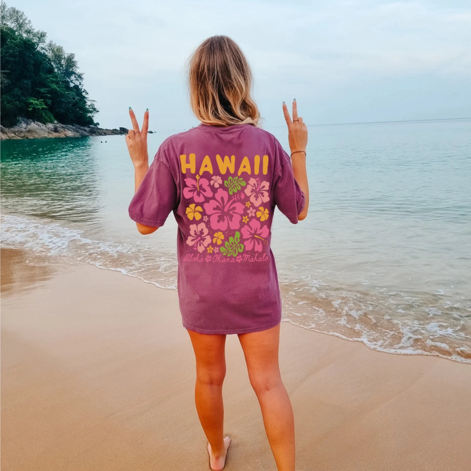 T-Shirt Hibiscus Flowers Hawaii Aloha State Tropic Islands