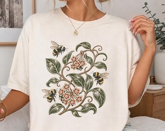 Hoya Blooms with Bumblebees Shirt Comfort Colors® Cotton Tee Shirt for Plant Parents
