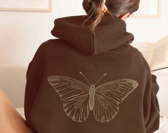 Vintage Butterfly Hoodie Dainty Butterfly Sweatshirt Garden Aesthetic Nature Stuff Retro Vibes Insect Shirt Minimal Brown Hoodie Gift