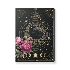 Witchy Journal Celestial Notebook Aesthetic Notebook Witch Notebook Raven Bird Notebook Peony Flower Journal Mini Notebook Moon Phase Gift image 9