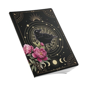 Witchy Journal Celestial Notebook Aesthetic Notebook Witch Notebook Raven Bird Notebook Peony Flower Journal Mini Notebook Moon Phase Gift image 7
