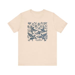 Pigeon Shirt Linocut Shirt Linocut Birds Amongst the Foliage Tshirt Pigeon Lover Gift Soft Cream