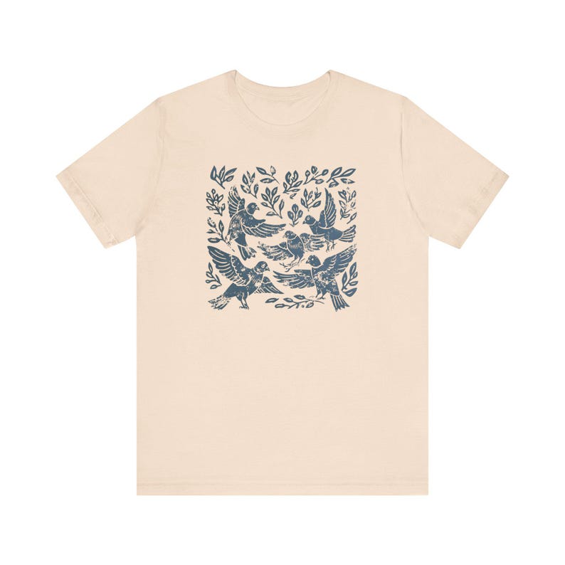 Pigeon Shirt Linocut Shirt Linocut Birds Amongst the Foliage Tshirt Pigeon Lover Gift Soft Cream