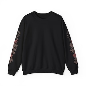 Sleeve Print Wildflower Sweatshirt Bird Linocut Shirt Floral Art Sweatshirt Womens Botanical Sweatshirt Cottage Core Clothes Flower Crewneck image 7