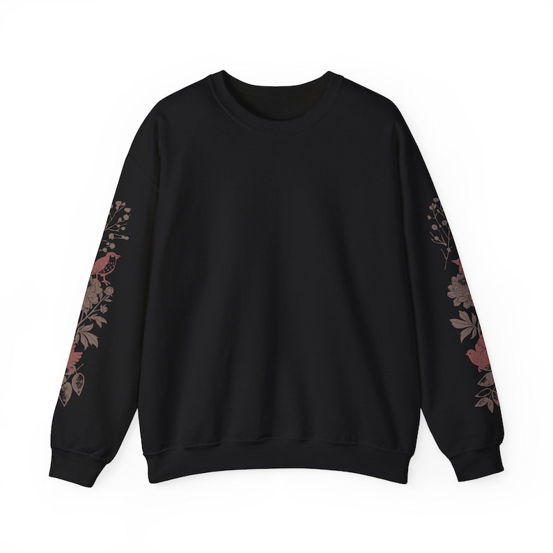 Sleeve Print Wildflower Sweatshirt Bird Linocut Shirt Floral Art Sweatshirt Womens Botanical Sweatshirt Cottage Core Clothes Flower Crewneck image 7