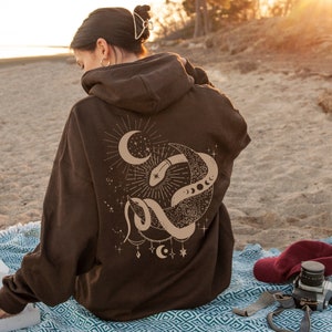 Celestial Hoodie Mystical Serpent Sweatshirt Snake Hooded Sweater Sun Moon Top Whimsigoth Clothing Astrology Clothes Witchy Mystic Zodiac