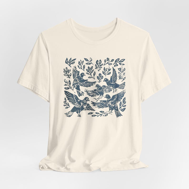 Pigeon Shirt Linocut Shirt Linocut Birds Amongst the Foliage Tshirt Pigeon Lover Gift immagine 6