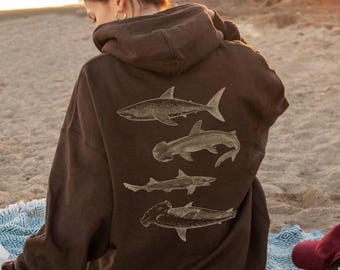 Customizable Initials Sleeve Vintage Shark Hoodie Hammerhead Sweatshirt Great White Hooded Mens Graphic Sea Creatures Top Shark Lover Gift