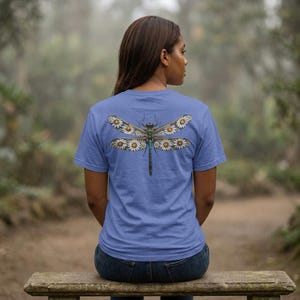 Floral Dragonfly Shirt Comfort Colors® Cotton Tee Shirt for Nature Lovers, Back Design image 4