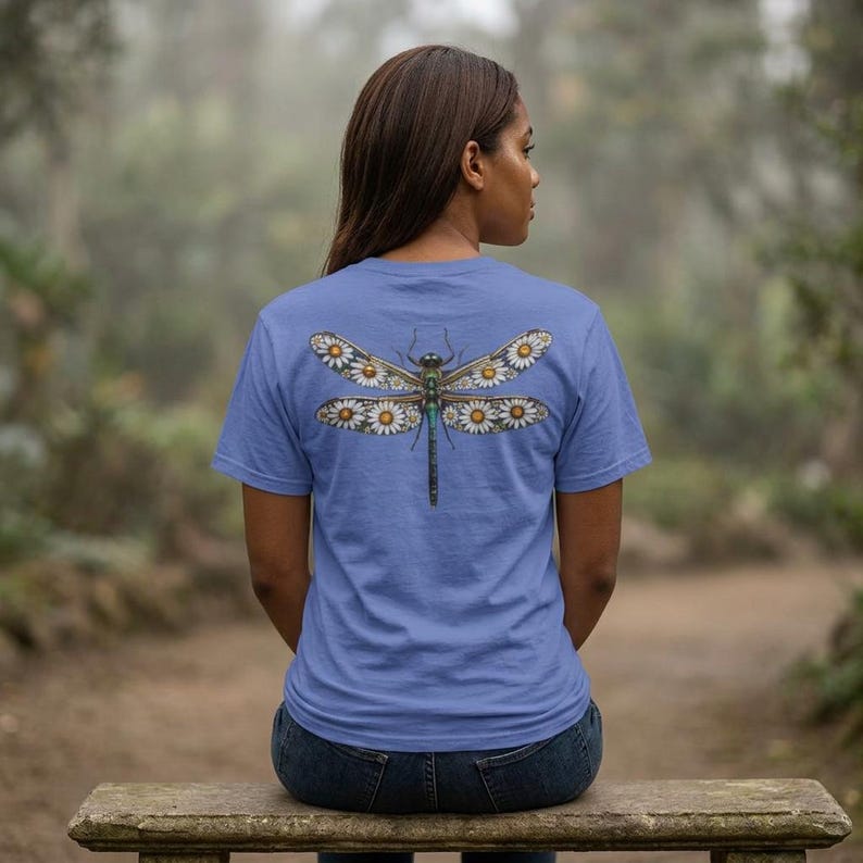 Floral Dragonfly Shirt Comfort Colors® Cotton Tee Shirt for Nature Lovers, Back Design image 4