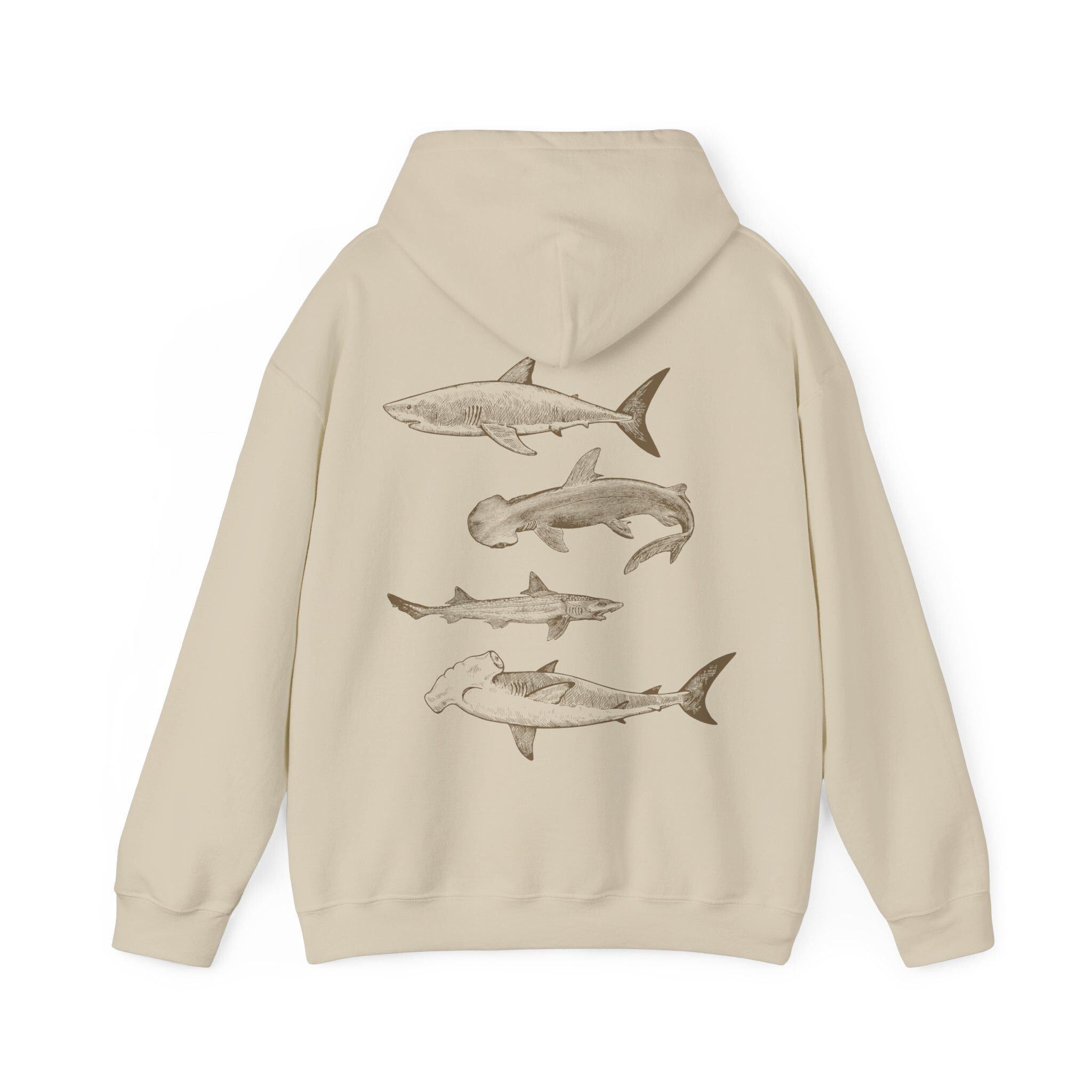 【MENSPANDA】Side Shibori Vintage Dying Washing Sweatshirt Vintage Shark Hoodie Hammerhead Sweatshirt Great White