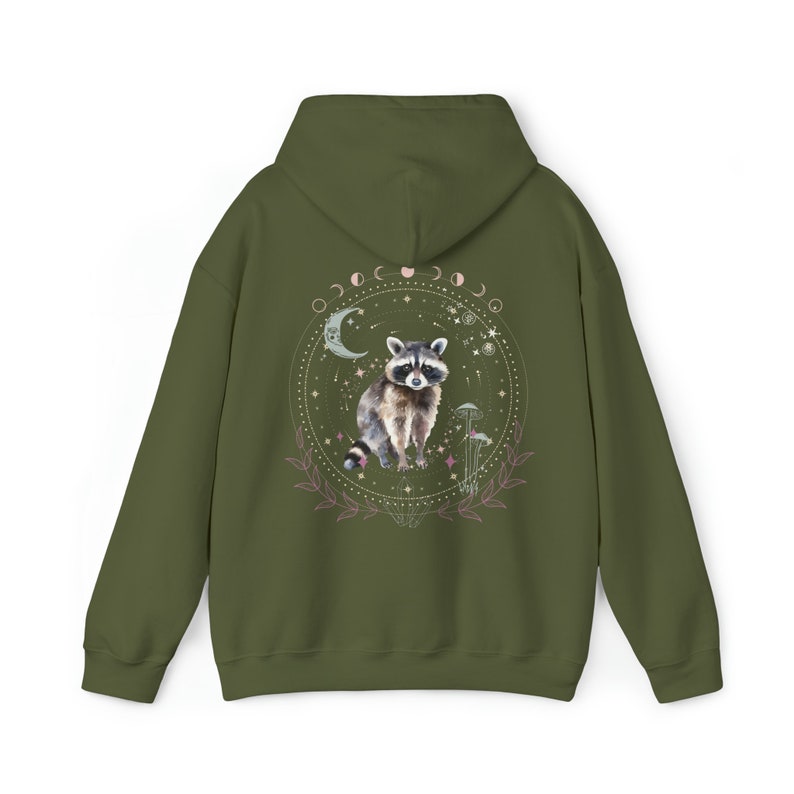 Raccoon Hoodie Mystical Raccoon Sweatshirt Cottagecore Raccoon Hooded Sweater Celestial Hoodie Fleece Hoodie Gift Idea for Raccoon Lovers image 8