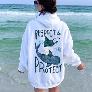 Whale Shark Hoodie Respect and Protect Ocean Inspired Style Coconut Girl Clothes Sea Creature Sweatshirt Marine Animal Shirt Nature Stuff