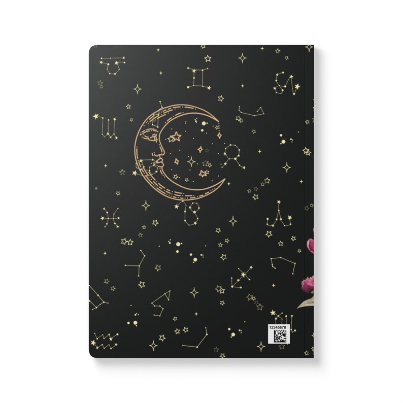 Witchy Journal Celestial Notebook Aesthetic Notebook Witch Notebook Raven Bird Notebook Peony Flower Journal Mini Notebook Moon Phase Gift image 2
