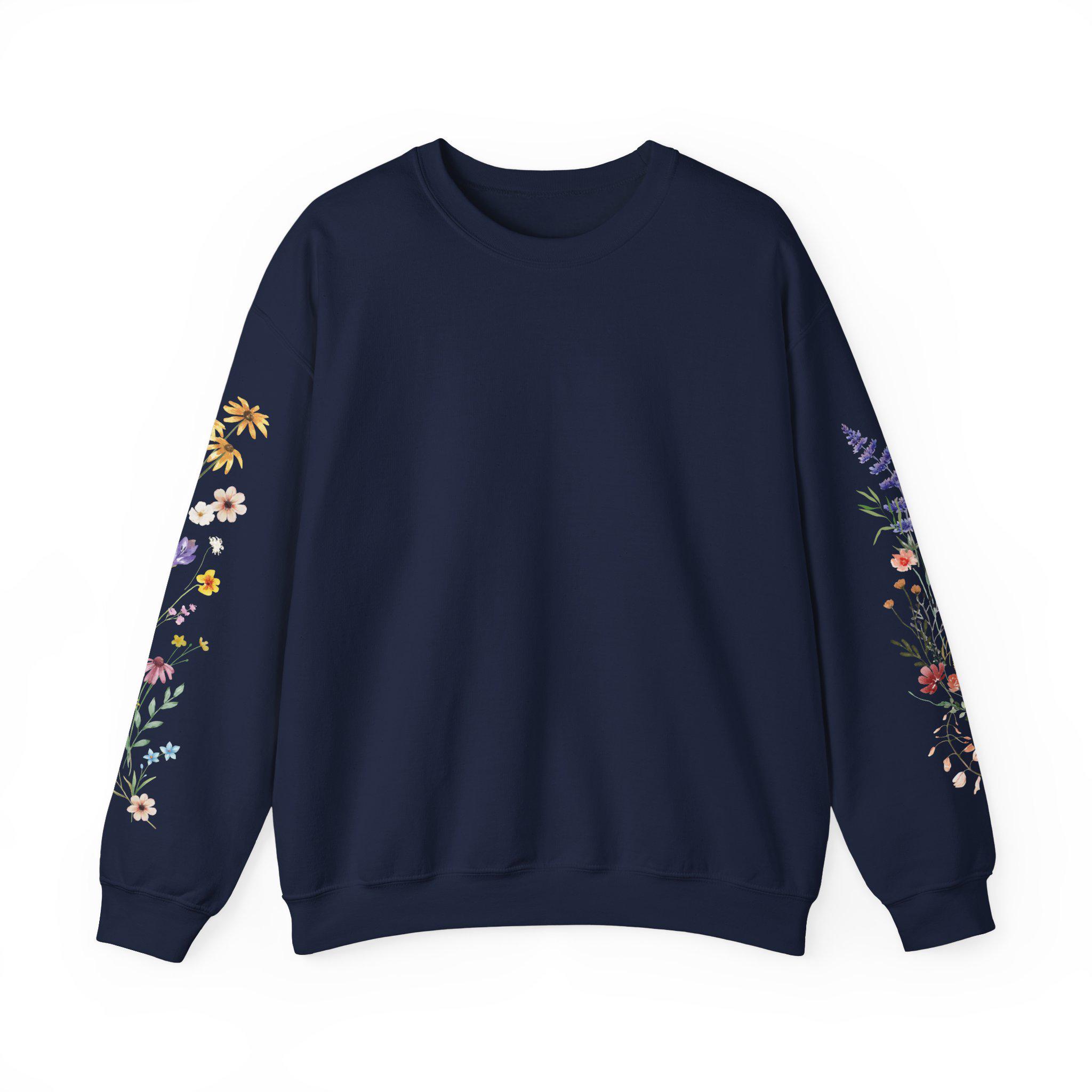 Sleeve Print Wildflower Sweatshirt Floral Art Sweatshirt Womens Cottage ...