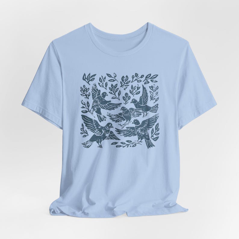 Pigeon Shirt Linocut Shirt Linocut Birds Amongst the Foliage Tshirt Pigeon Lover Gift immagine 5