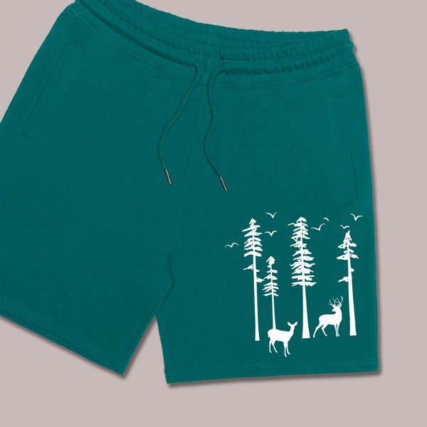 LUXURY ORGANIC Sweat Shorts Graphic Shorts Active Unisex Shorts Fleece Sweatshorts Deer Birds Trees Forest Creature Woodland Creatures Pants