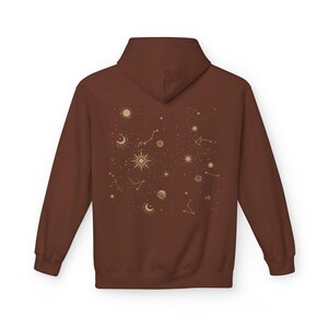 Celestial Hoodie Unisex Midweight Softstyle Fleece Hoodie Sun Stars Sweatshirt Mystical Constellation Clothes Cocoa