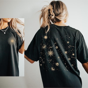 Sun Moon Stars Shirt Front and Back Design Celestial Tshirt Mystical Stars T Shirt Astrological Clothing Spiritual Clothes Astronomy Top
