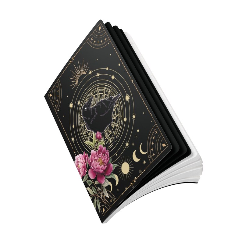 Witchy Journal Celestial Notebook Aesthetic Notebook Witch Notebook Raven Bird Notebook Peony Flower Journal Mini Notebook Moon Phase Gift image 8