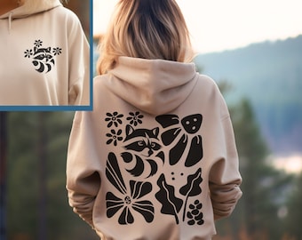 Hidden Raccoon Hoodie Botanical Raccoon Sweatshirt Cottagecore Raccoon Hooded Sweater Retro Flower Hoodie Fleece Hoodie Raccoon Lovers Gifts