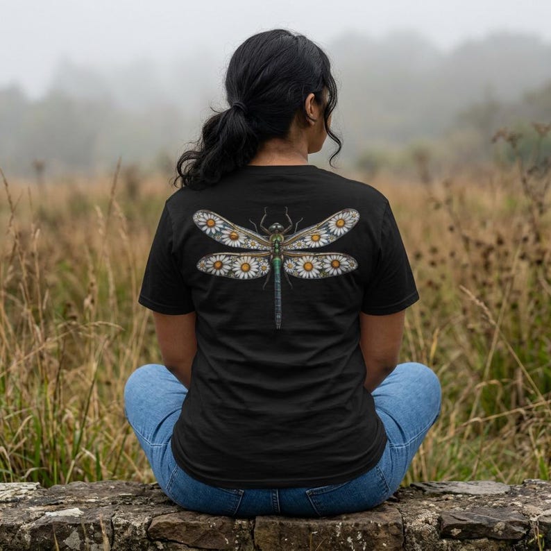 Floral Dragonfly Shirt Comfort Colors® Cotton Tee Shirt for Nature Lovers, Back Design image 1