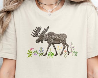 Moose Shirt Wildflowers Cotton Tshirt