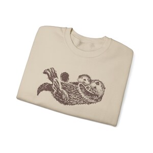 Sea Otter Sweatshirt Hand Drawn Brown Otters Sweater Unisex Fleece Top Graphic Sweat Shirt Animal Lover Gift Ideas Pastel Pink Nature image 10