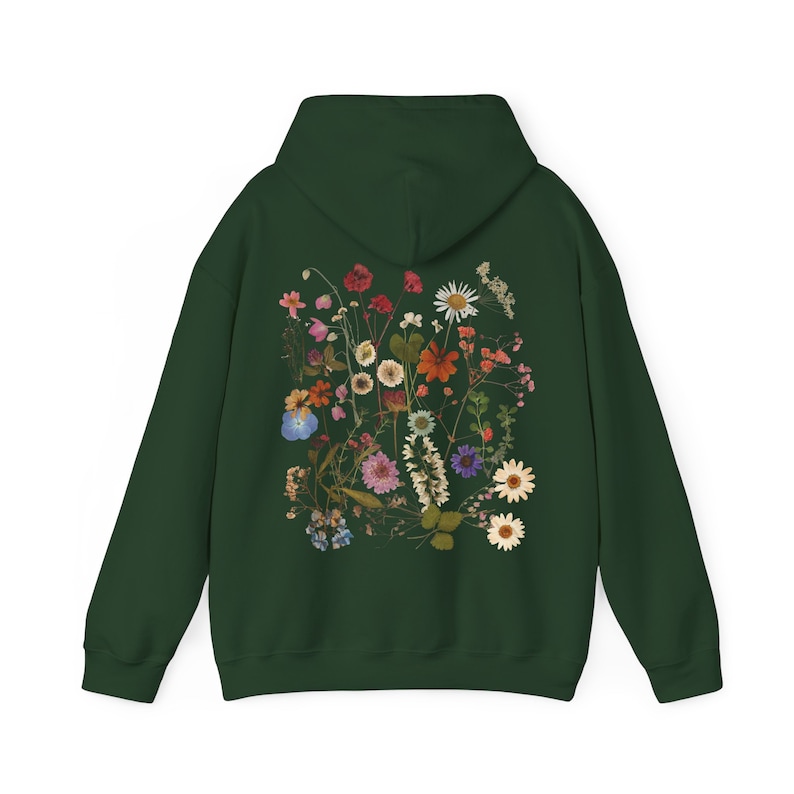 Pressed Flowers Hoodie Pressed Flower Sweatshirt Cottagecore Clothes Nature Lover Gift Idea Wildflower Garden Aesthetic Botanical Top Floral image 8