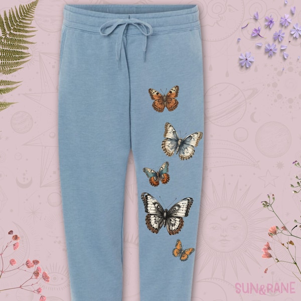 Vintage Butterfly Sweatpants Blue Sweatpants Fleece Sweatpants Graphic Sweatpants Jogger Sweat Pants Cute Sweatpants Y2K Sweatpants Clothes