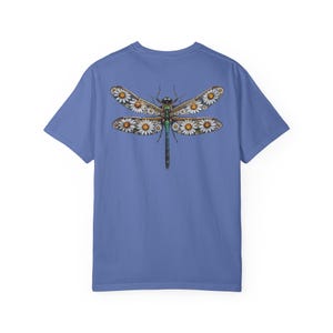 Floral Dragonfly Shirt Comfort Colors® Cotton Tee Shirt for Nature Lovers, Back Design Mystic Blue