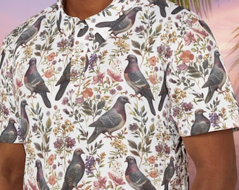 Pigeon Shirt Unisex Polo Shirt Pattern Pigeons Shirt Floral Polo Top