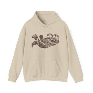 Sea Otter Hoodie Hand Drawn Brown Otters Sweatshirt Animal Lovers Gift Ideas Nature Lover Gifts Granola Girl Clothes PNW Aesthetic Clothing image 10