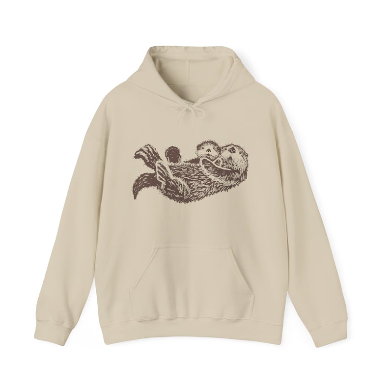 Sea Otter Hoodie Hand Drawn Brown Otters Sweatshirt Animal Lovers Gift Ideas Nature Lover Gifts Granola Girl Clothes PNW Aesthetic Clothing image 10