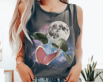 Carnivorous Plant Shirt indoor plant shirt houseplant t shirt 90s shirts 90s nostalgia loose tank top Venus Fly Trap Howling at full moon