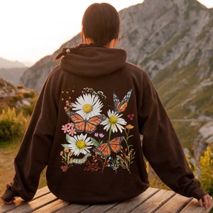 Butterfly Hoodie Cottagecore Clothes Floral Sweatshirt Daisy Shirt Monarch Butterflies Fairy Core Aesthetic Nature Lover Gift Flower Hoodie