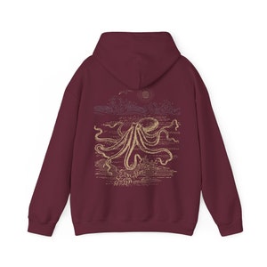 Octopus Hoodie Beachy Hoodies Marine Life Shirt Coconut Girl Aesthetic Cephalopod Tshirt Ocean Sweatshirt Beach Coverup Beach Stuff Winter Maroon
