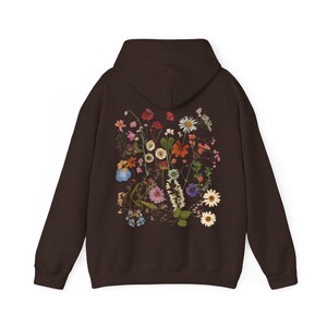 Pressed Flowers Hoodie Pressed Flower Sweatshirt Cottagecore Clothes Nature Lover Gift Idea Wildflower Garden Aesthetic Botanical Top Floral image 4