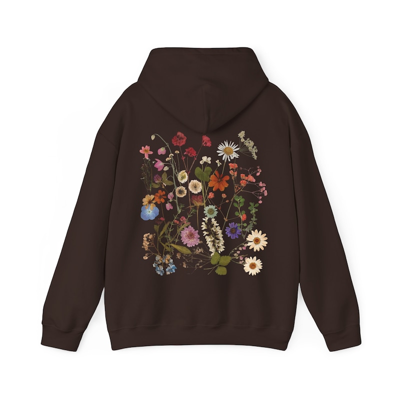 Pressed Flowers Hoodie Pressed Flower Sweatshirt Cottagecore Clothes Nature Lover Gift Idea Wildflower Garden Aesthetic Botanical Top Floral image 4