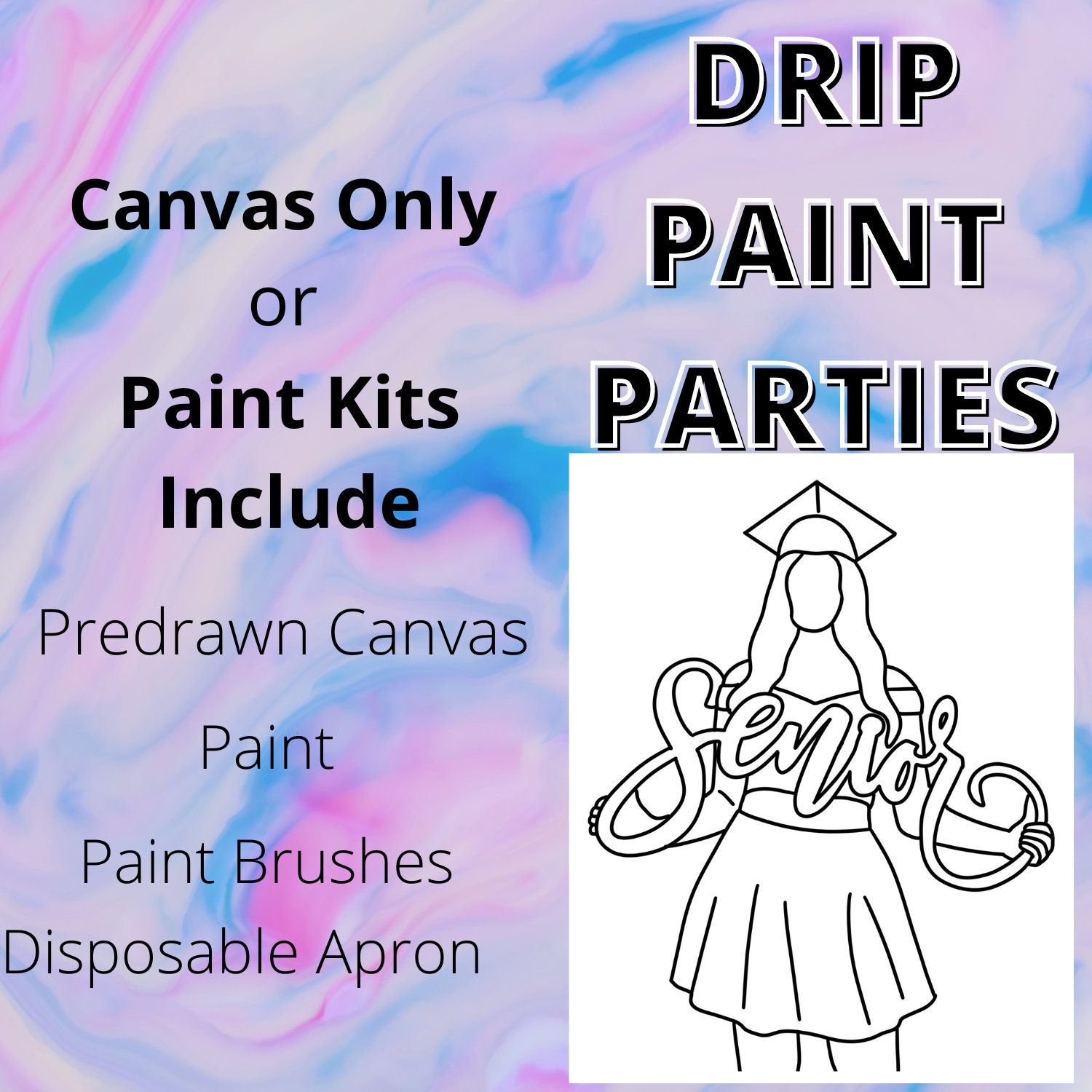 Senior/paint Party/ Sip and Paint/ Predrawn Canvas/ Art Etsy