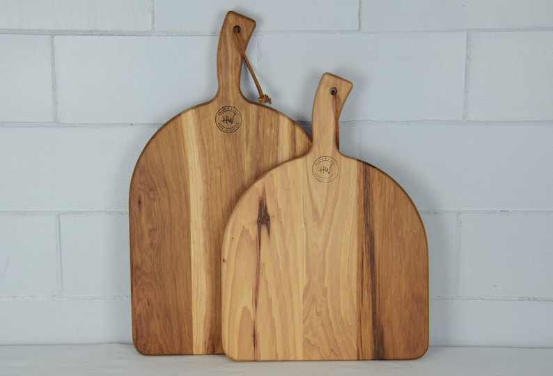 Solid Wood Cutting Board With Handle Hickory Walnut White Oak Etsy