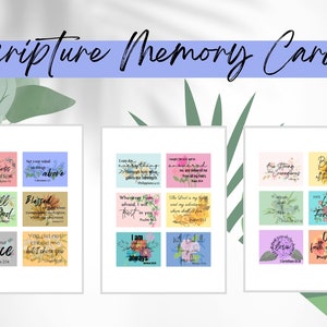Encouraging Bible Verses, Faith Based memorization, Printable Bible Verse Note Cards Set Of 18, Daily Scripture Memory Verse Card Digital