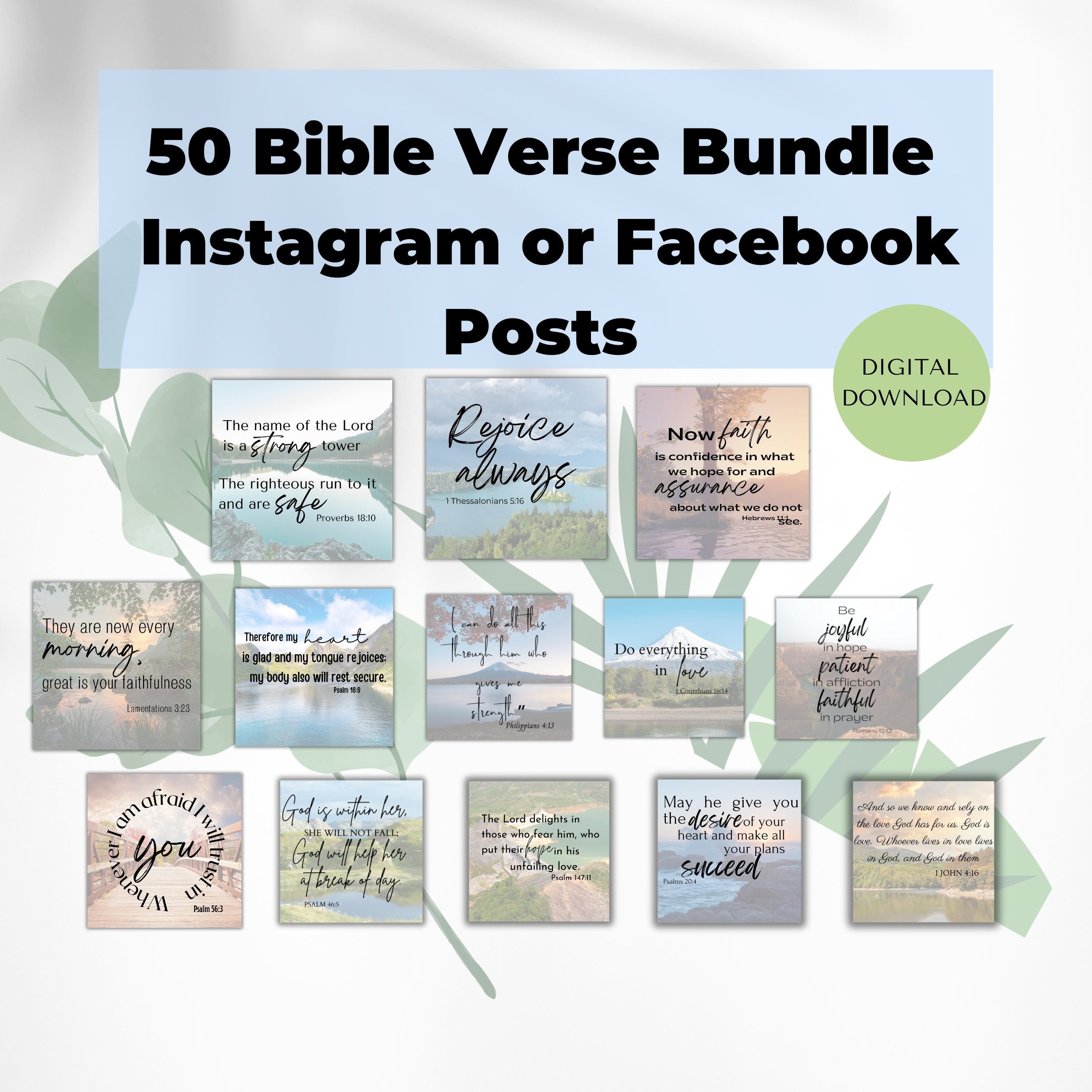 50 PLR Faith Post Templates | Bible Verse Graphics | Church Social Media Template | Editable Social Media Graphics for Christian Creators